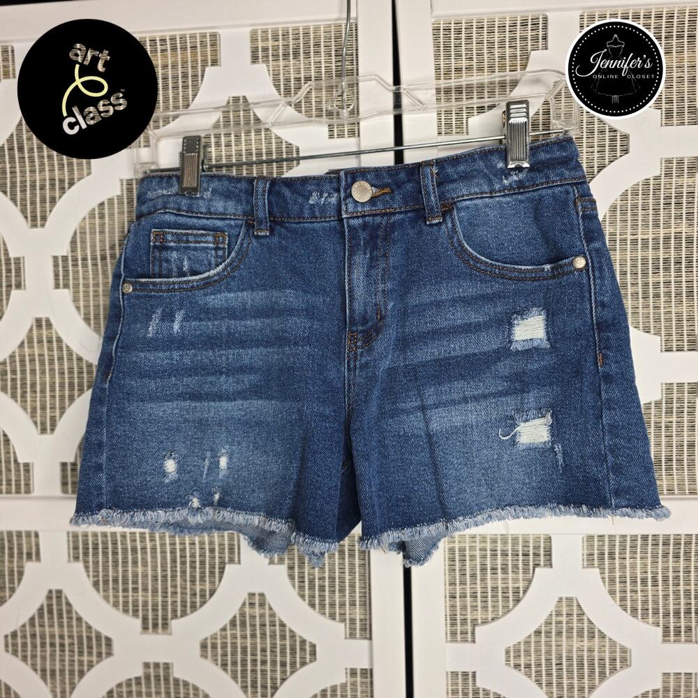 Art Class Girls Blue Distressed Raw Hem Denim Jean Shorts Size XL/14